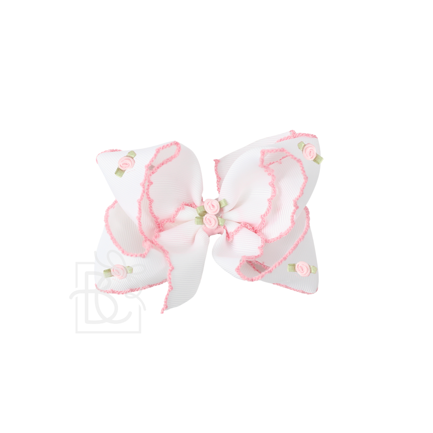 Flower Embellished Crochet Edge Bow 5.5"  - Beyond Creations
