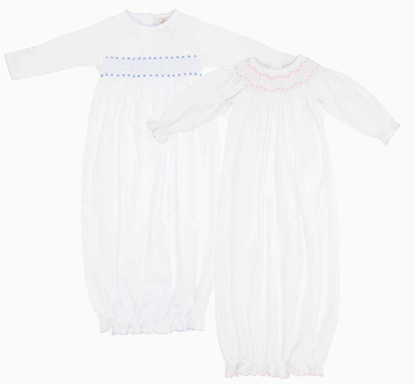TBBC Sweetly Smocked Greeting Gown - White with Pink or Blue
