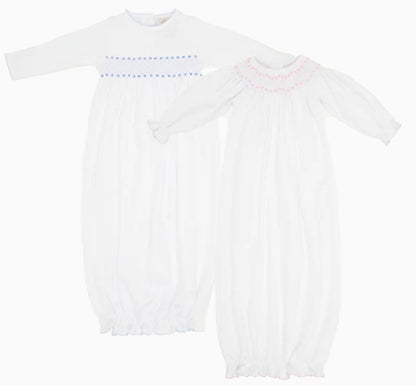 TBBC Sweetly Smocked Greeting Gown - White with Pink or Blue