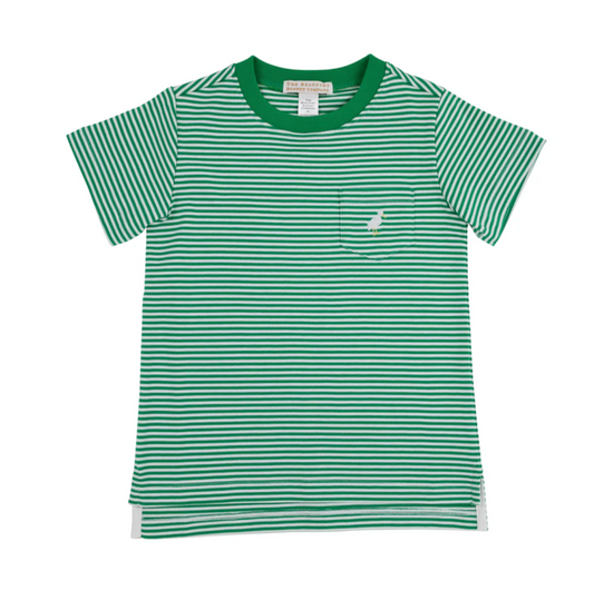 TBBC Carter Crewneck SS Kiawah Kelly Green Stripe with Multicolor Stork