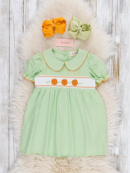 Smocked Embroidered Sweet Pea Pumpkin Dress