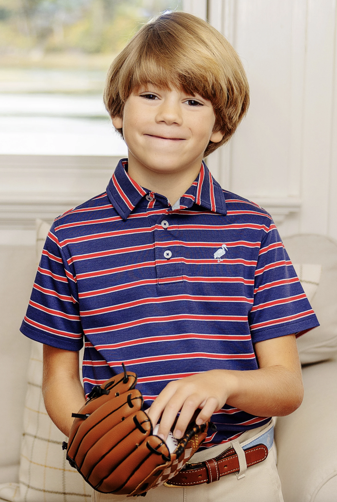 TBBC Prim & Proper Polo SS Navy/Red/BHB Stripe with BHB Stork