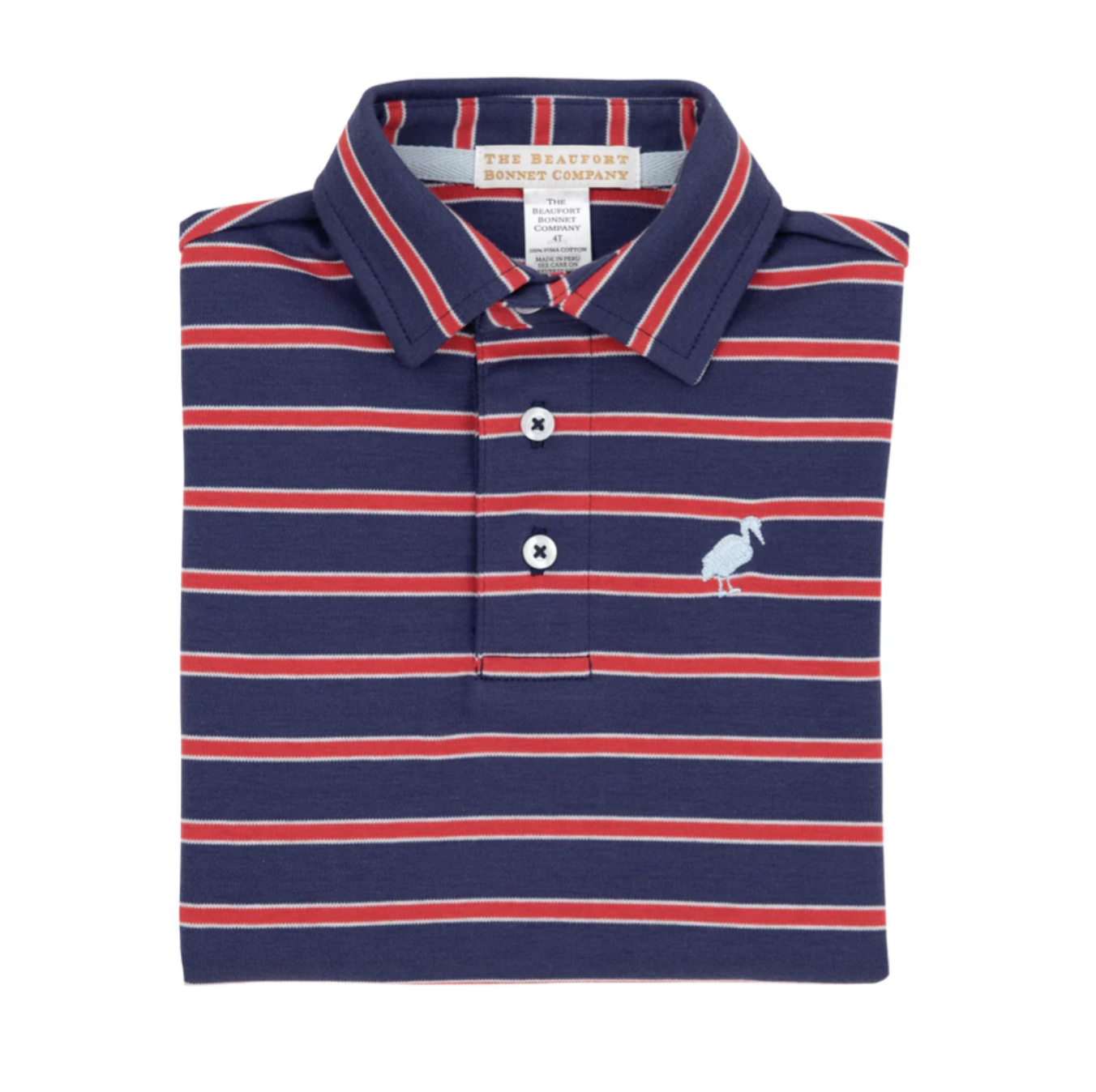 TBBC Prim & Proper Polo SS Navy/Red/BHB Stripe with BHB Stork
