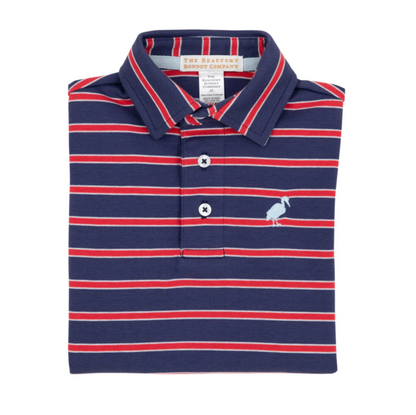 TBBC Prim & Proper Polo SS Navy/Red/BHB Stripe with BHB Stork