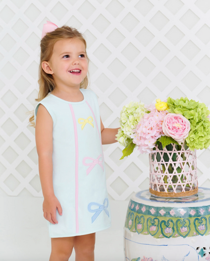 TBBC Annie Apron Dress Sea Island Seafoam & Bow Appliques with Palm Beach Pink - Knit