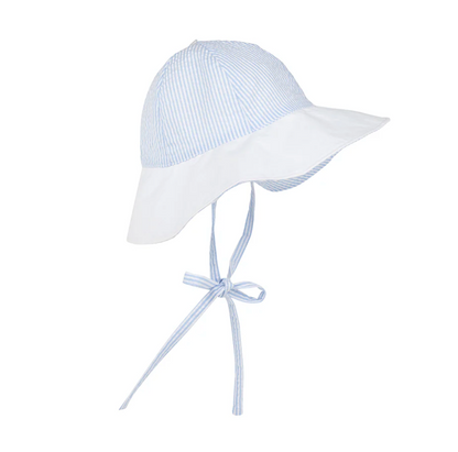 TBBC Sawyer Sun Hat Breakers Blue Seersucker with Worth Avenue White