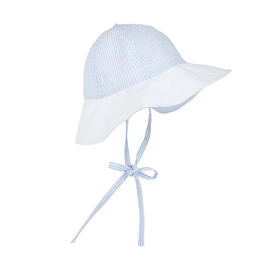 TBBC Sawyer Sun Hat Breakers Blue Seersucker with Worth Avenue White