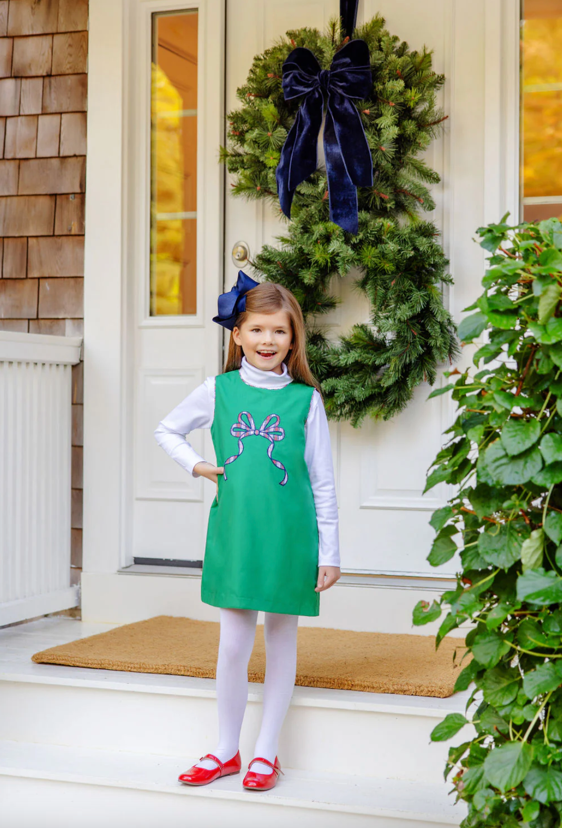 TBBC Annie Apron Dress Kiawah Kelly Green with Merritt Park Plaid