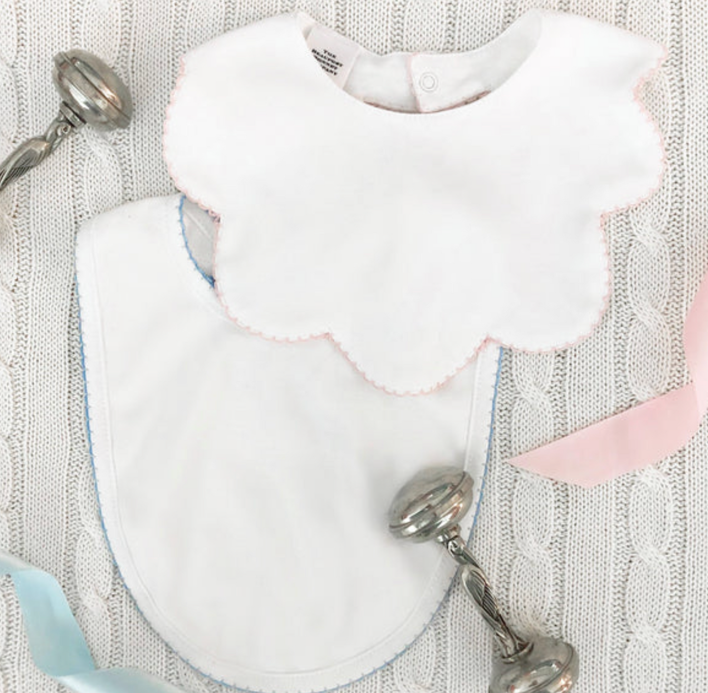 TBBC Bellyful Bib Scallop Picot White with Pink