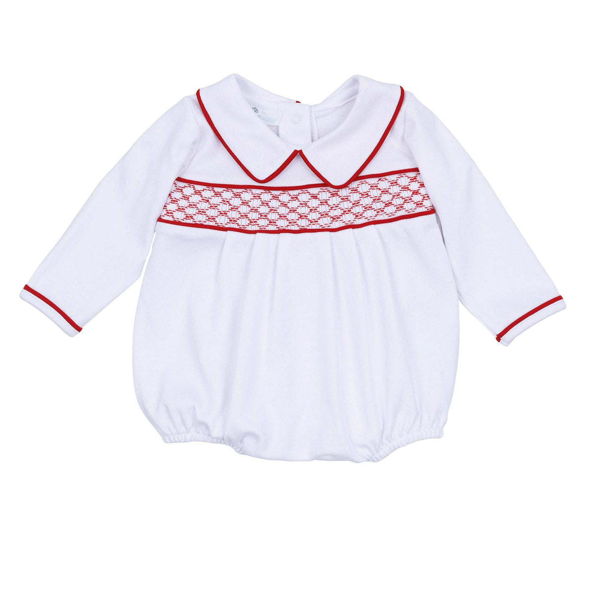 MB Red & White Essentials Smocked LS Boy Bubble