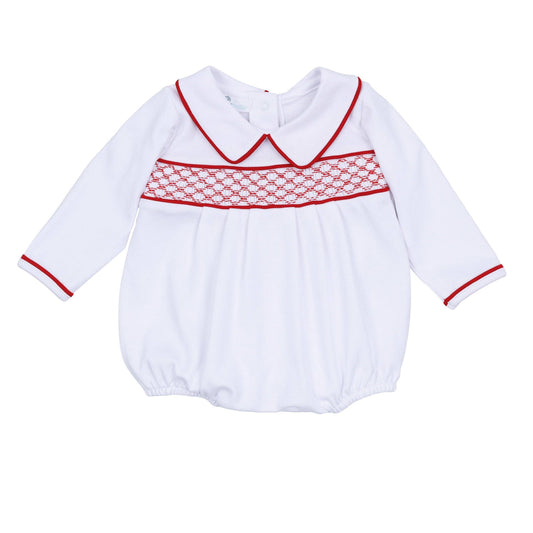 MB Red & White Essentials Smocked LS Boy Bubble