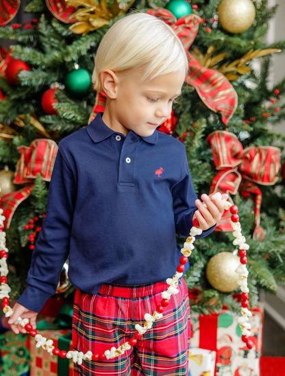 TBBC Long Sleeve Prim & Proper Polo & Onesie Nantucket Navy with Richmond Red Stork