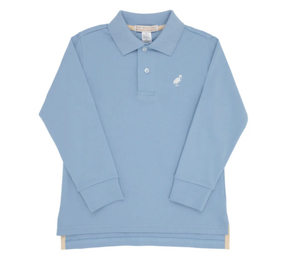 TBBC Long Sleeve Prim & Proper Polo & Onesie Barrington Blue with Worth Avenue White Stork