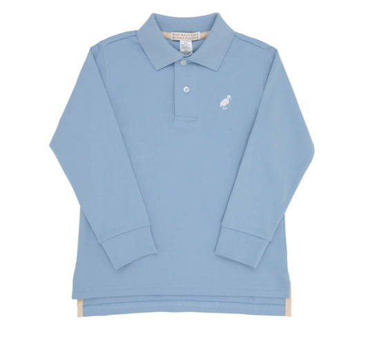 TBBC Long Sleeve Prim & Proper Polo & Onesie Barrington Blue with Worth Avenue White Stork