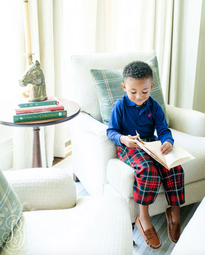 TBBC Long Sleeve Prim & Proper Polo & Onesie Nantucket Navy with Richmond Red Stork