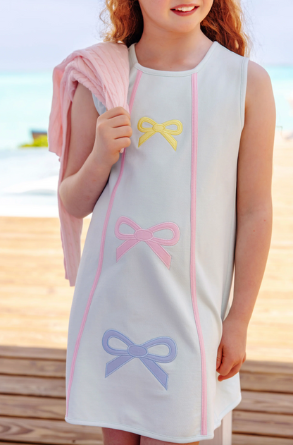 TBBC Annie Apron Dress Sea Island Seafoam & Bow Appliques with Palm Beach Pink - Knit