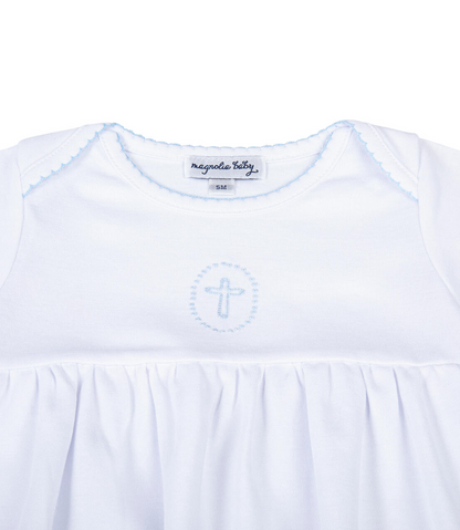 MB Blue Blessed Gathered Gown Emb LS