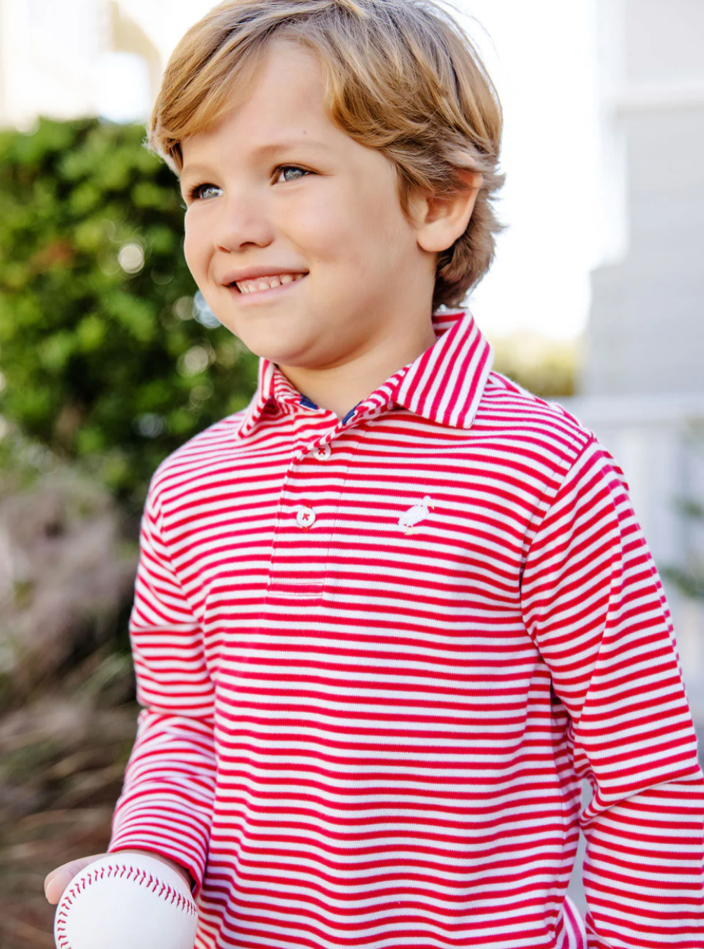 TBBC LS Prim & Proper Polo Richmond Red Stripe with Multicolor Stork