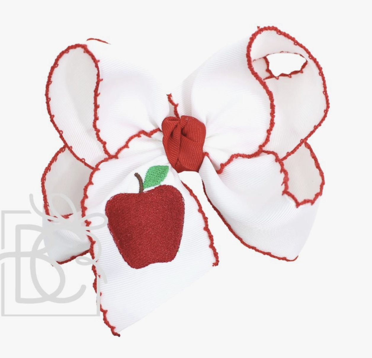 Beyond Creations Large Apple Bow Red/White Embroidered