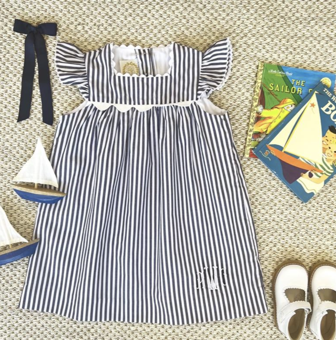TBBC Rosemary Ric Rac Dress Nantucket Navy Stripe/Worth Avenue White