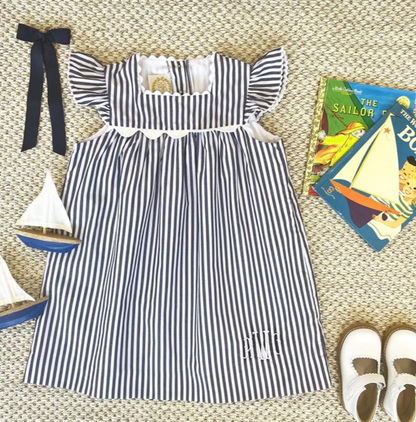 TBBC Rosemary Ric Rac Dress Nantucket Navy Stripe/Worth Avenue White