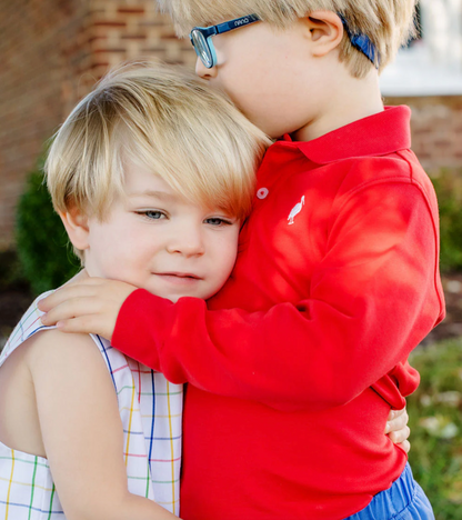TBBC Long Sleeve Prim & Proper Polo & Onesie Richmond Red with Worth Avenue White Stork