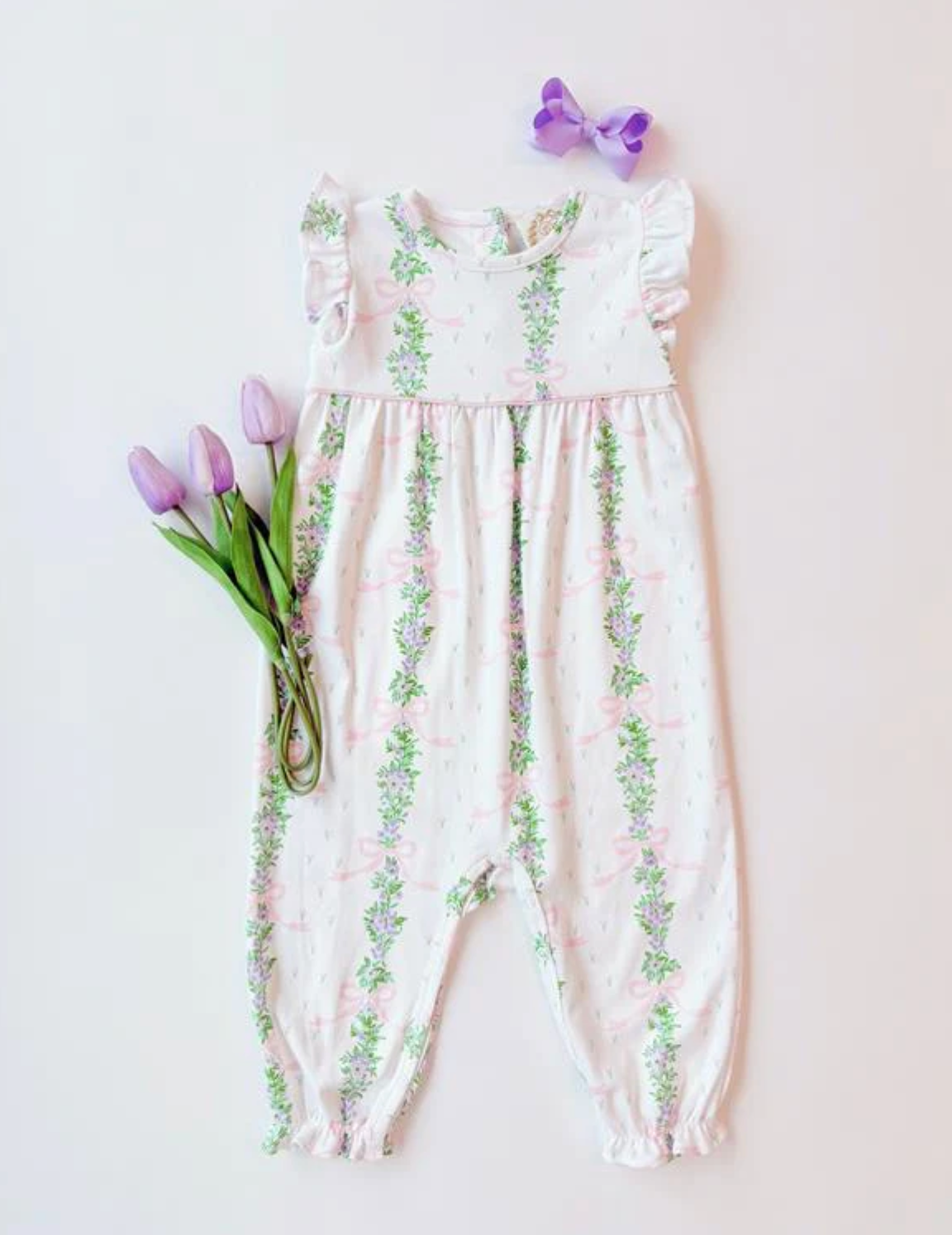 TBBC Fincastle Floral Leigh Ann Angel Sleeve Romper Sleeveless Pima