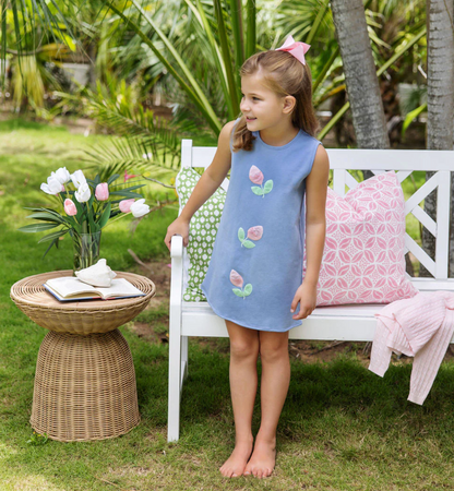 TBBC Annie Apron Dress- Roses Park City Periwinkle/ Palm Beach Pink