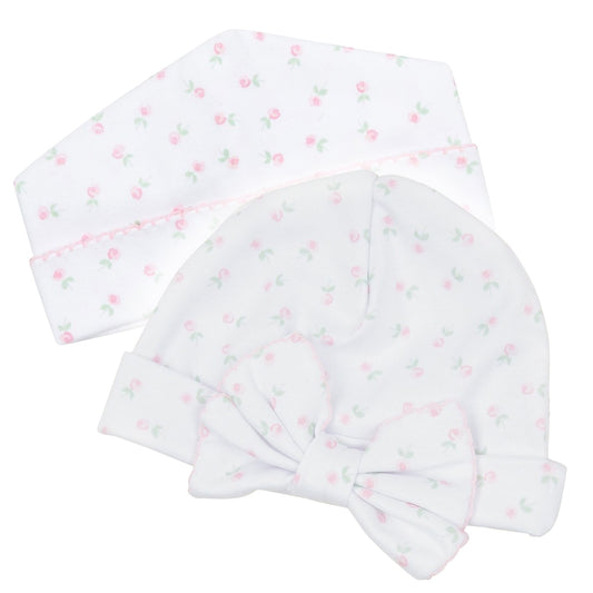 MB Juliette's Classics Print Hat Pink Roses (plain or bow)