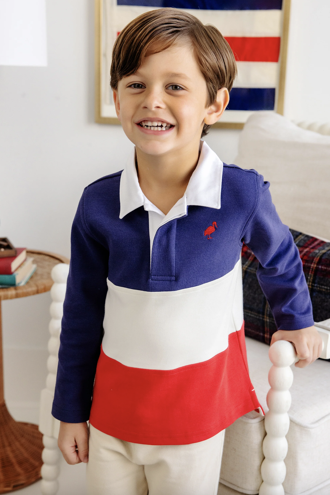TBBC Rollins Rugby Shirt Nantucket Navy, Pearl, and  Red