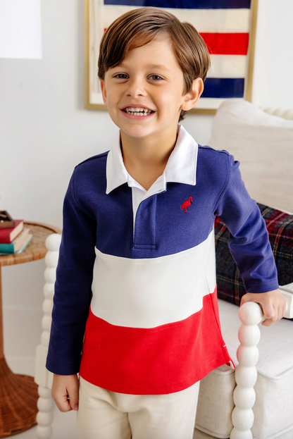 TBBC Rollins Rugby Shirt Nantucket Navy, Pearl, and  Red