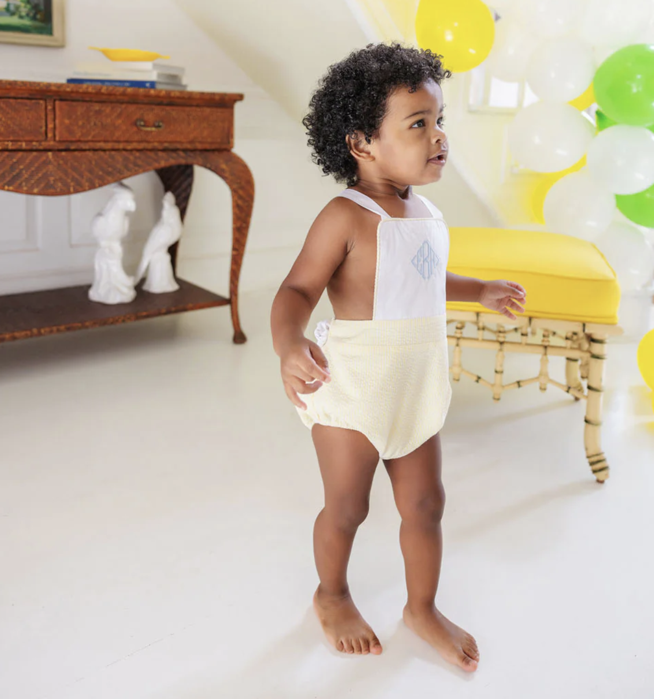 TBBC Sayre Sunsuit Worth Ave White/Seaside Sunny Yellow Seersucker