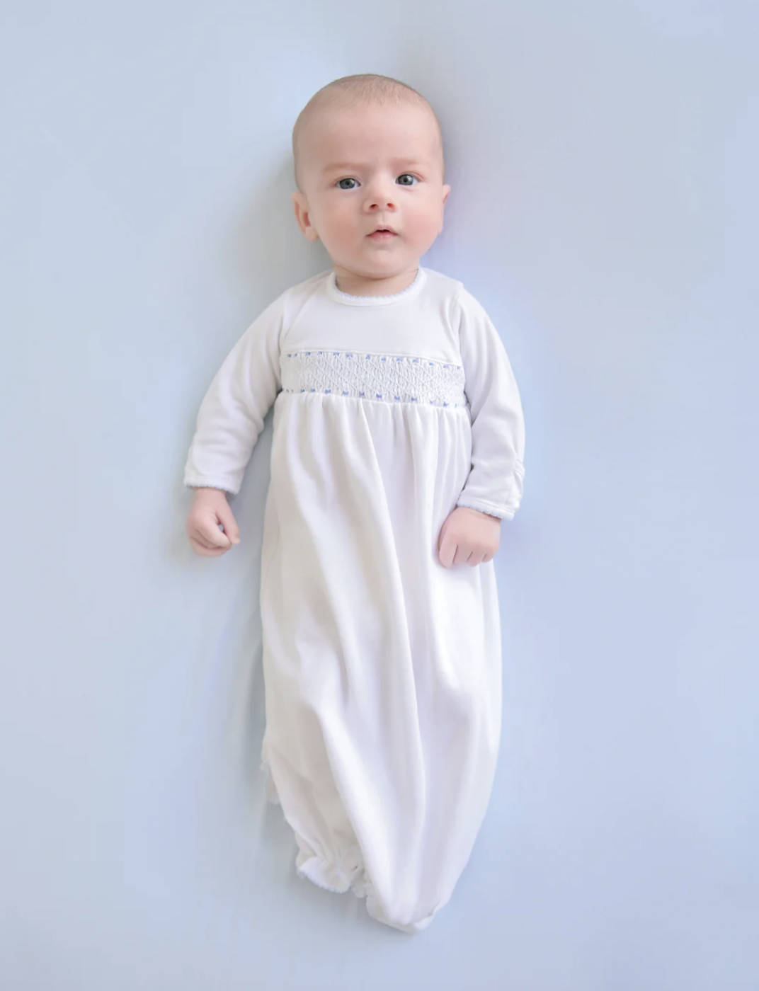 TBBC Sweetly Smocked Greeting Gown - White with Pink or Blue