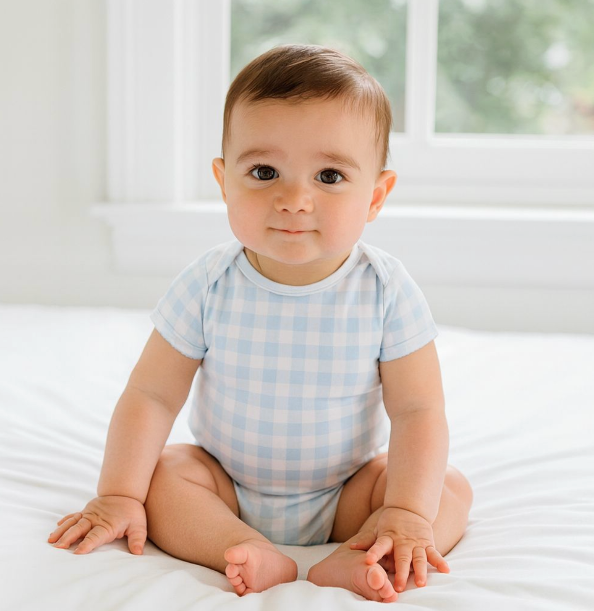 MB Baby Checks Blue SS Lap Bodysuit