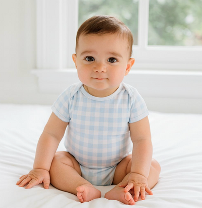 MB Baby Checks Blue SS Lap Bodysuit