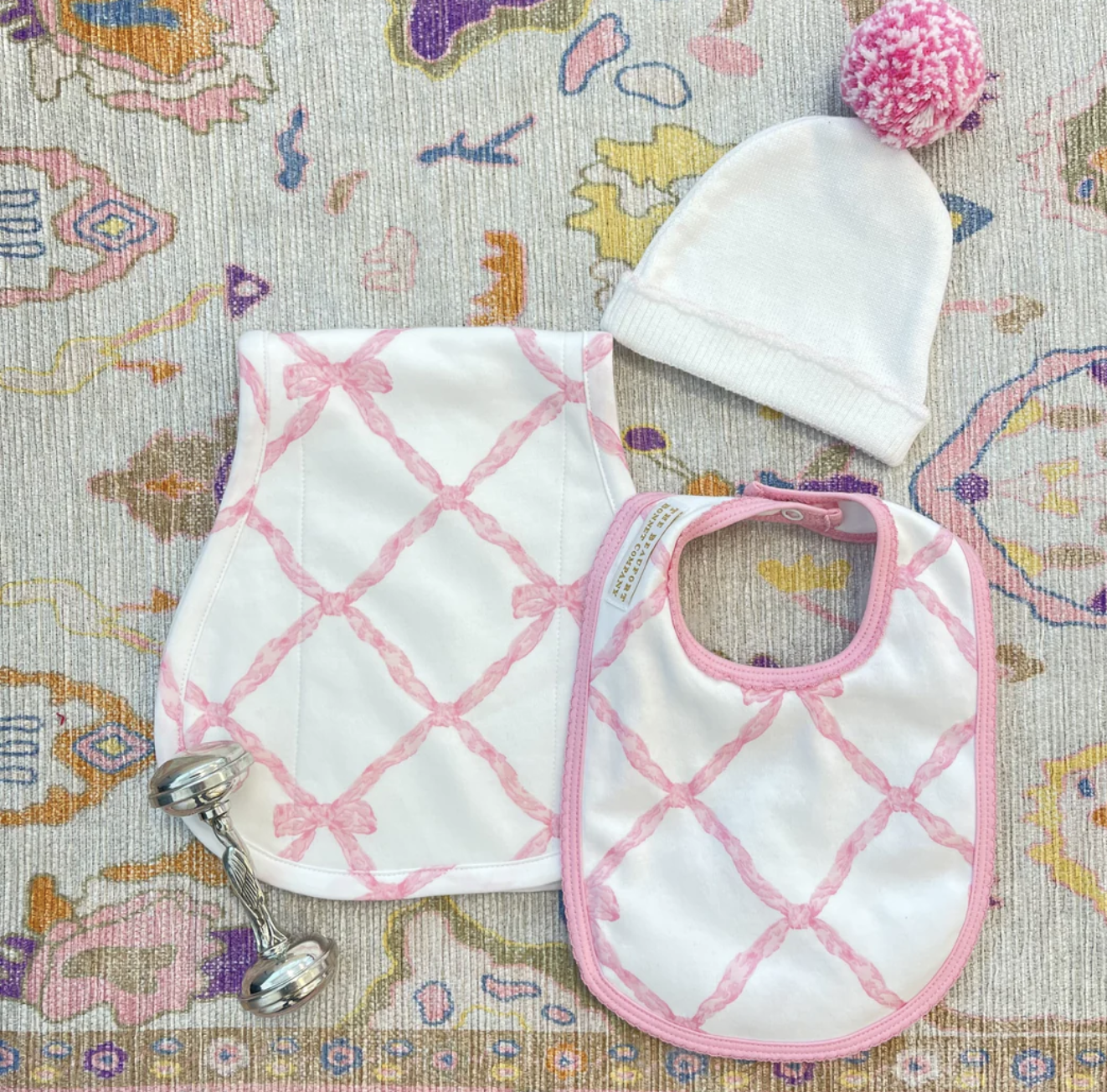 TBBC Burp Me Bib Belle Meade Bow/Pier Party Pink
