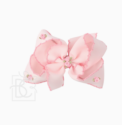 Flower Embellished Crochet Edge Bow 5.5"  - Beyond Creations