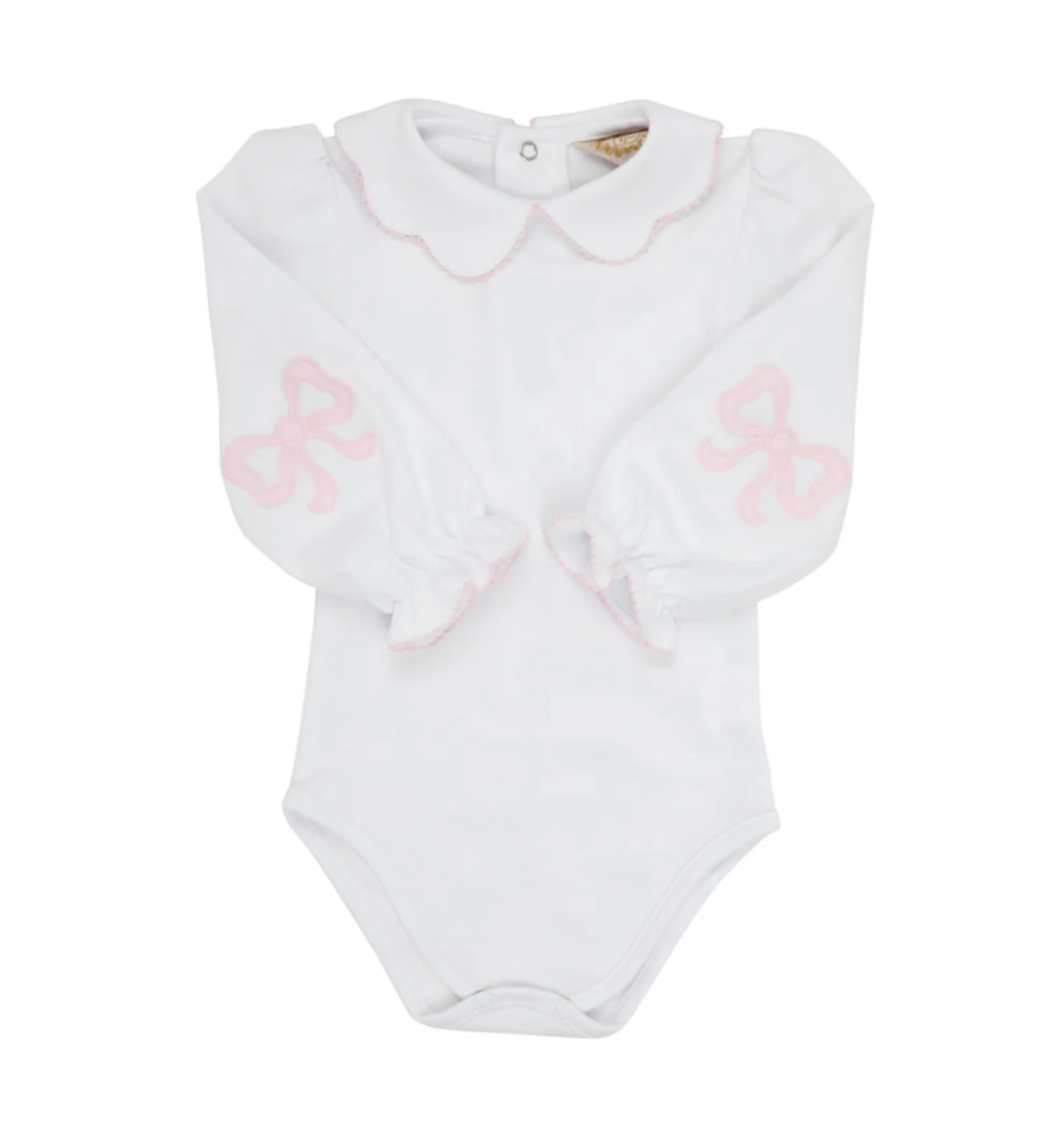 TBBC Emmas Elbow Patch Top/Onesie White PBP Pink Bows
