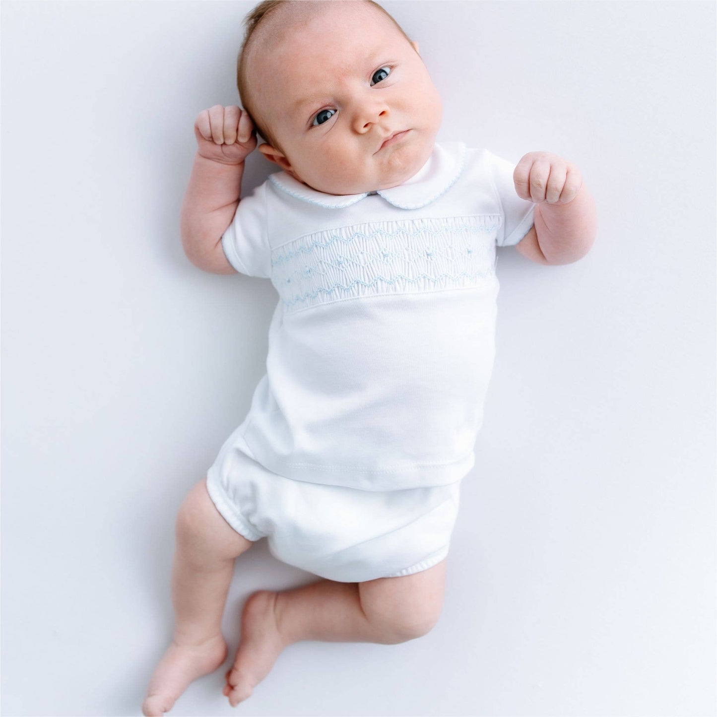 MB Landon's Classics Smocked SS Diaper Cover Set - Light Blue