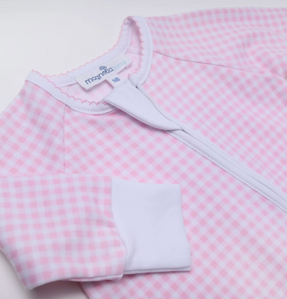 MB Mini Checks Zip Footie (Blue or Pink)