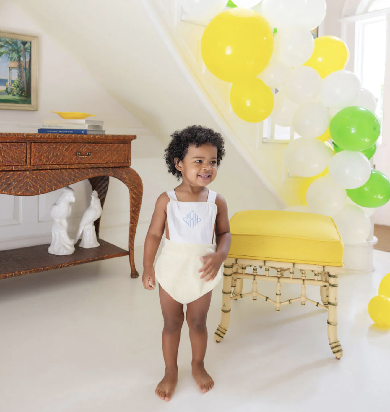 TBBC Sayre Sunsuit Worth Ave White/Seaside Sunny Yellow Seersucker