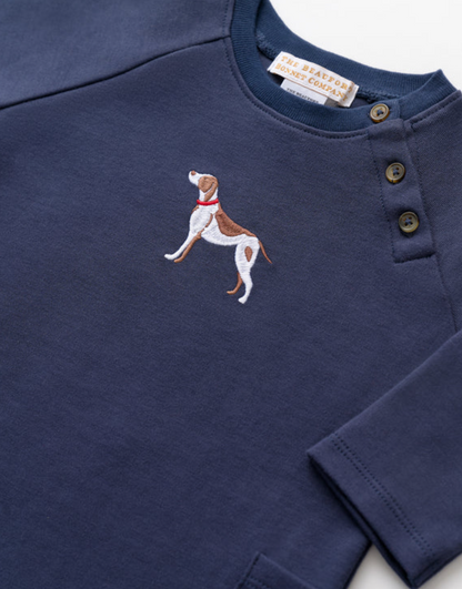 TBBC Rayburn Romper Nantucket Navy Dog Embroidery
