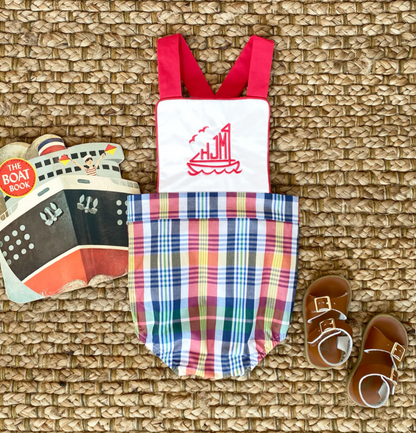 TBBC Sayre Sunsuit Monpelier Plaid - WA White with Richmond Red