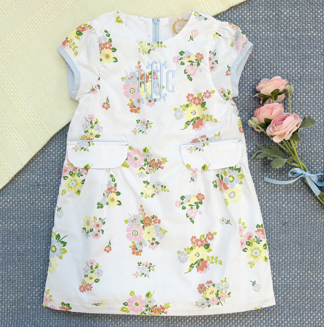 TBBC Betts Bow Dress- Broadcloth Biltmore Blooms/Buckhead Blue