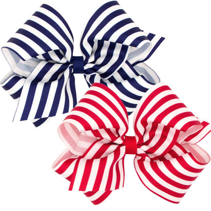 King Nautical Stripe Print Grosgrain Hair Bow