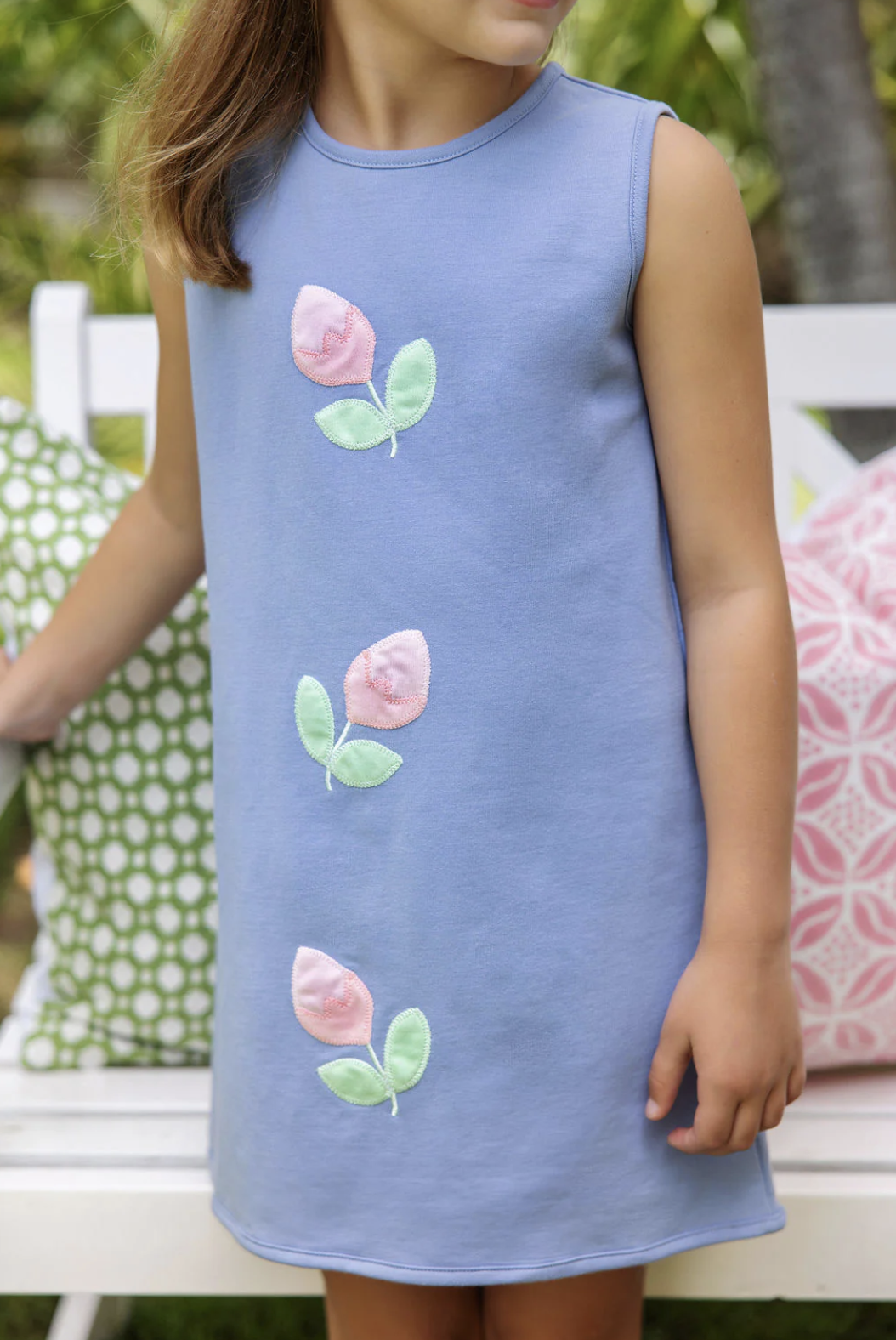 TBBC Annie Apron Dress- Roses Park City Periwinkle/ Palm Beach Pink