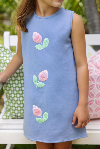 TBBC Annie Apron Dress- Roses Park City Periwinkle/ Palm Beach Pink