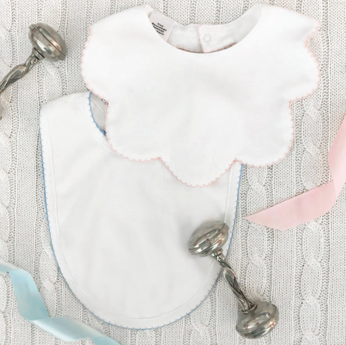 TBBC Bellyful Bib with Picot Trim - Blue Trim