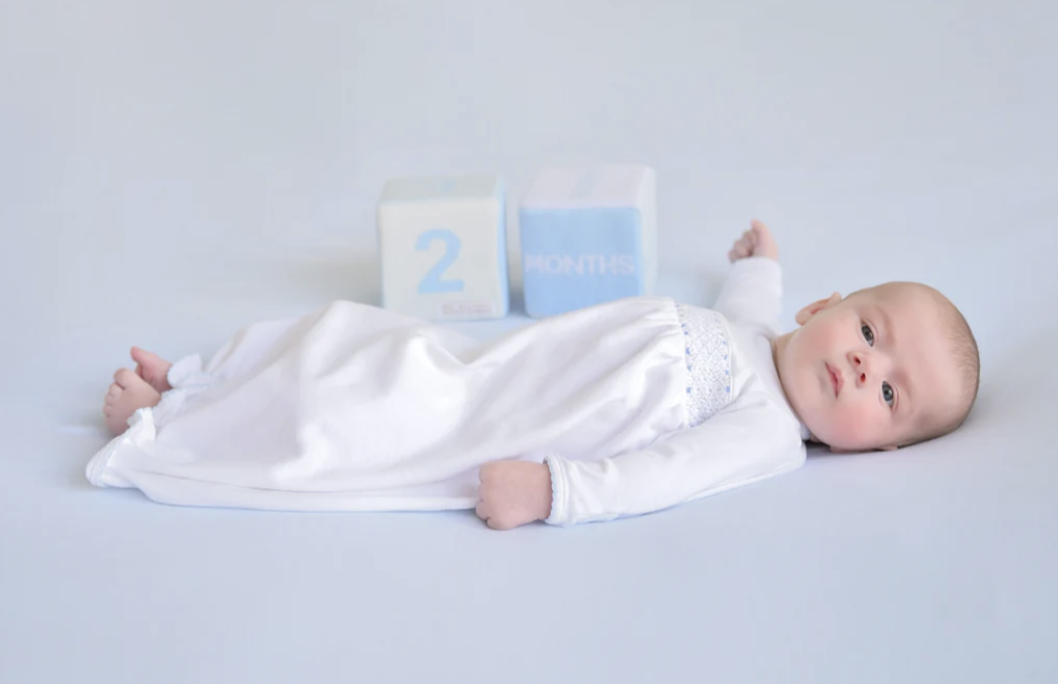 TBBC Sweetly Smocked Greeting Gown - White with Pink or Blue