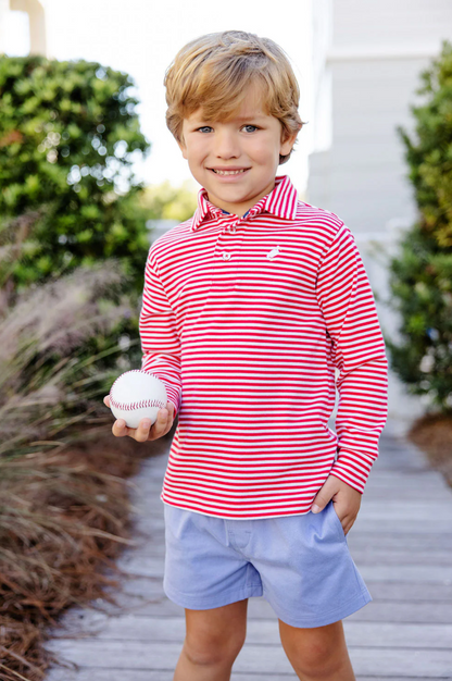 TBBC LS Prim & Proper Polo Richmond Red Stripe with Multicolor Stork